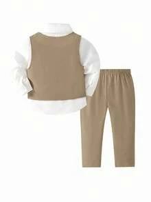 Ensemble gilet et pantalon casual pour bébé garçon, automne - Tabac - Voir 2