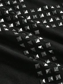 ROMWE Grunge Punk 加大码女式 Y2K 朋克十字铆钉设计激光镂空后背修身 T 恤，纯色百搭 - 黑色 - 查看 2