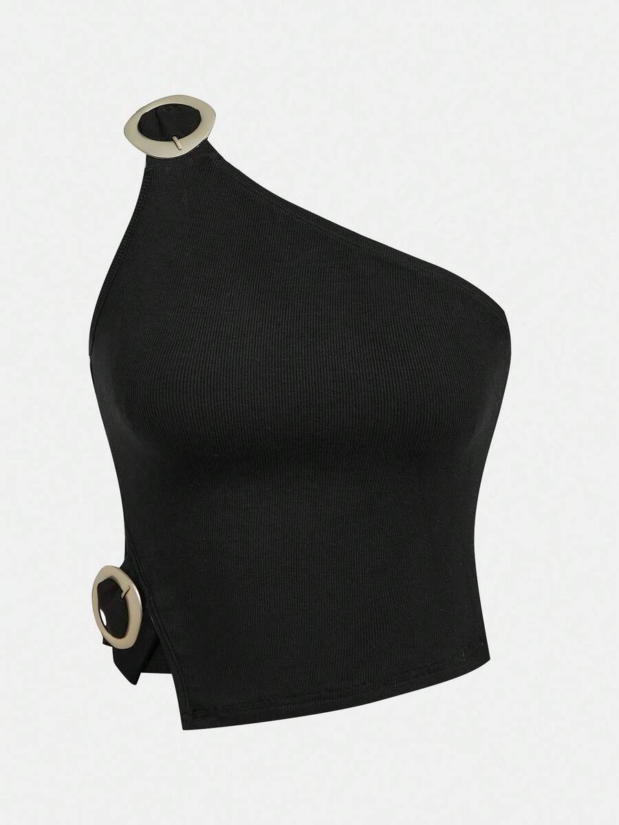 Maija 女式撞色无袖不对称肩上衣