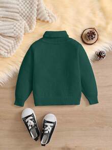 SHEIN Maglione lavorato a maglia con collo alto per bambini/bambini piccoli, stile vintage, casual, vestibilità morbida, adatto per scuola, casa, uscite, autunno/inverno - Verde Scuro - Visualizzare 2