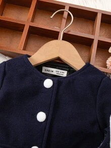 SHEIN Baby Girls Collared Sleeveless Dress & Jacket Co-Ord Set Toddler Girl Navy Dress Baby Girl School Outfit Toddler Girl Skirt Set Toddler Uniform Set Toddler Girl Clothes - Navy Blue - View 5