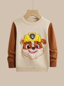 SHEIN | PAW Patrol Young Boy Cartoon Dog Embroidery Pattern Colorblock Round Neck Loose Fit Long Sleeve Sweater Fall Winter - Multicolor - View 2