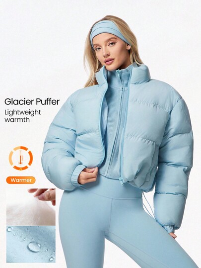 GLOWMODE Chaqueta acolchada corta, ligera y suave, resistente al agua, con cordón ajustable, para otoño e invierno, para uso diario y casual al aire libre