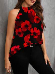 SHEIN Clasi Áo ba lỗ hở vai họa tiết hoa đi nghỉ mát cỡ lớn cho nữ - Nhiều màu - Xem 6