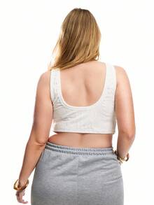 Solavibe Plus SizeSolid Low Back Textured Crop Tank Top - White - View 4