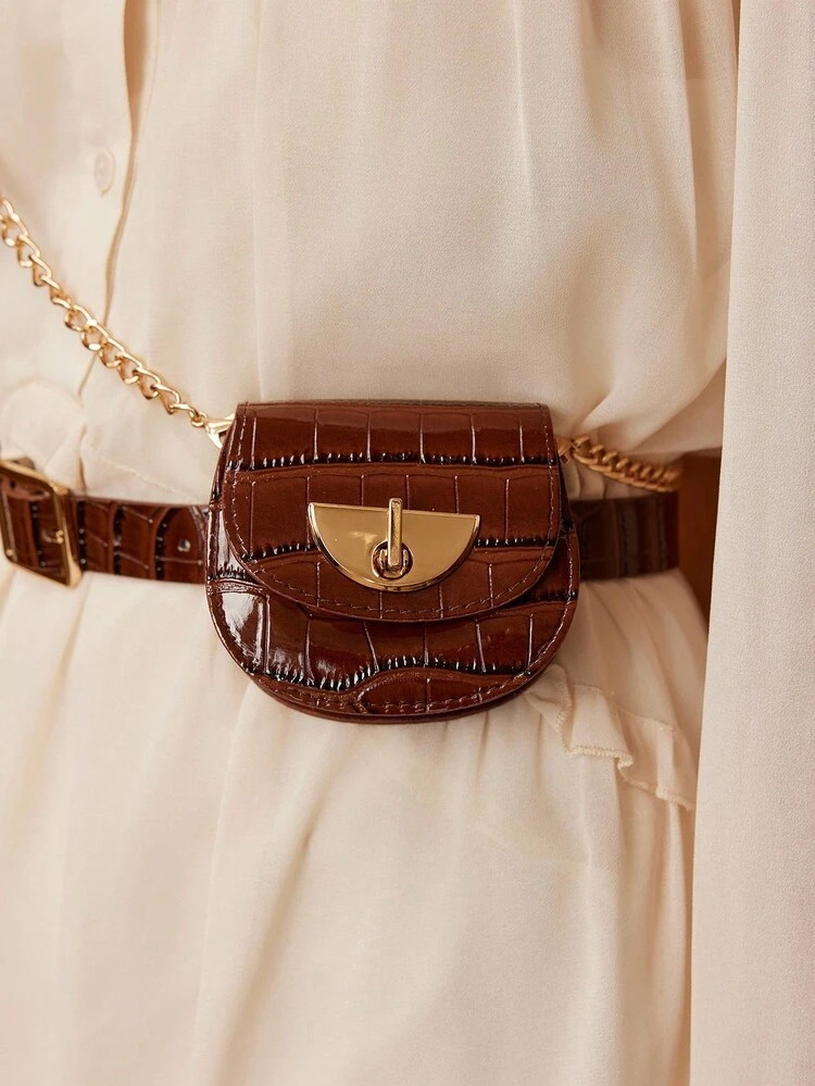 WOMEN METAL BUCKLE CROCODILE SKIN BELTS
