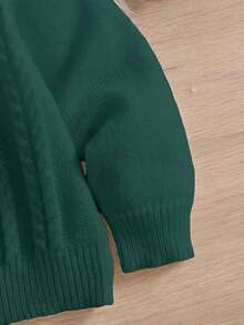 SHEIN Maglione lavorato a maglia con collo alto per bambini/bambini piccoli, stile vintage, casual, vestibilità morbida, adatto per scuola, casa, uscite, autunno/inverno - Verde Scuro - Visualizzare 4