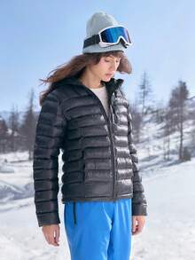 In My Nature Women's Fashion Drop Shoulder Long Sleeve Hooded Warm Outdoor Winter Coat With Zipper - Black - View 3