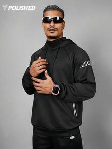 Manfinity Sport Polished Men's Polka Dot Print Drawstring Hooded Sweatshirt