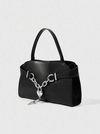 Grunge Punk Women's Solid Color Chain Decor Shoulder Bag
