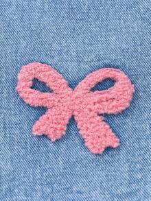 Baby Girls' Denim Wide Leg Pants, Sweet & Cute Casual Vacation Style, Recommended For School Outfit, Pink & Purple Butterfly Embroidered Felt Applique, Light Blue Washed Denim, Elastic Waistband For Comfort And Easy Wear, Loose Fit, Suitable For Home, Outings, Dates, Weekends, All-Year Versatile Denim Wide Leg Trousers Fall Winter - Light Wash - View 5