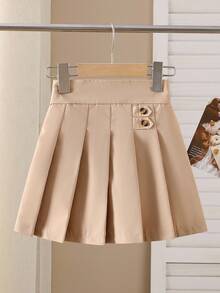 Sparklyn 女孩优雅时尚休闲运动百搭褶皱迷你裙，适合上学、度假、旅行、四季 - 卡其色 - 查看 1