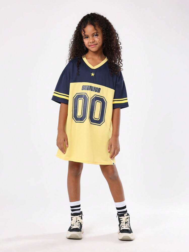 Oversized T-Shirt Dress With Varsity Numbers And Star Detail