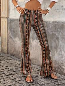SHEIN VCAY Beach Summer Geo Print Flare Leg Boho Hippie Pants