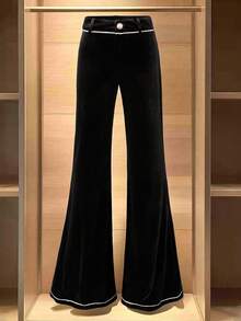 GlowEve Women's Elegant Everyday Commute Generous Black Velvet Pants