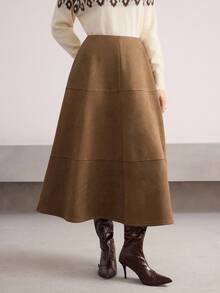 Heiryn French Retro Hazy Suede-Like High Waist Slimming A-Line Skirt - Brown - View 6