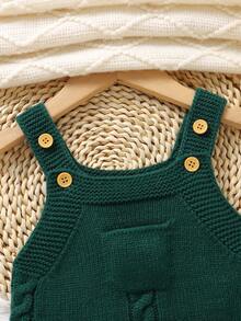 SHEIN Unisex Baby Casual Minimalist Light Green Knitted Jumpsuit With Suspenders Baby Knit Jumpsuit Green Baby Boy Jump Suit Baby Sweater Romper Dark Green Outfit For 1 Year Old Boy Green Baby Girl Outfit Green Baby Boy Jumpsuit - Dark Green - View 4