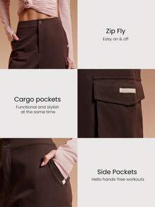 GLOWMODE Pantalones cargo 3 en 1 resistentes al agua, desmontables, de pierna ancha, tipo jogger, shorts, para otoño e invierno, para actividades al aire libre, senderismo, trotar, uso diario - Marrón Chocolate - Ver 5