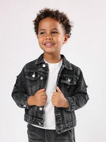 SUMWON 儿童经典牛仔夹克破洞设计街头风格卡车司机牛仔外套都市时尚休闲日常冬春两用