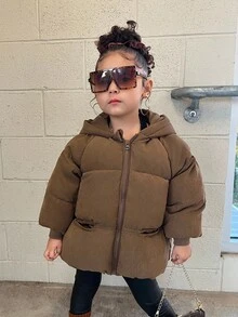 SHEIN Babygirl 可爱百搭保暖内衬黑色连帽棉服，秋冬