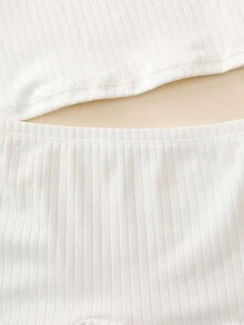 Set de 2 piezas de ropa interior cómoda y casual con lazo de niñas y adolescentes, de tela acanalada - Blanco - Ver 4