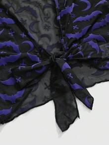 ROMWE Goth Damen Halloween modischer Fledermaus-Flockenmesh Ballonärmel Crop Top - Violett - Übersicht 3