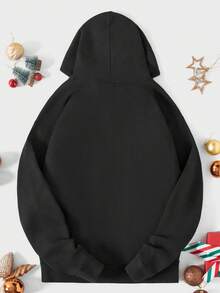 RueChic Cotton Men 1pc Christmas Print Drawstring Hoodie - Black - View 2