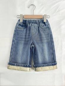 SHEIN Quần jean dài rộng rãi màu xanh dương kiểu Y2K cho bé gái, có lớp lót giữ nhiệt, thích hợp cho mùa thu, mùa đông, phong cách thường ngày và thời trang, đi nghỉ mát, dạo phố. Có thêm lớp lót lông cừu và chất liệu dày dặn giúp giữ ấm. - Rửa tối - Xem 7