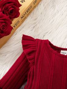 SHEIN Babygirl Cute & Elegant Christmas Valentine's Day Knit Casual Red Long Sleeve Dress Fall Winter,Suitable For Gatherings, Parties, Birthdays, Daily - Red - View 5