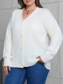 EURMUSE Plus Drop Shoulder Button Front Cardigan