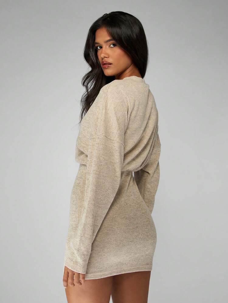 MISSGUIDED Robe pull courte à manches longues en tricot, robe pull côtelée élégante, vêtement d'hiver superposable, tenue de fête d'automne, sortie en boîte de nuit, mode moderne