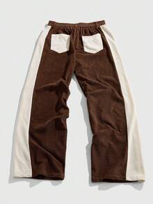 ROMWE MEN Casual Quần nỉ nam màu tương phản thường ngày đi làm - màu nâu - Xem 2