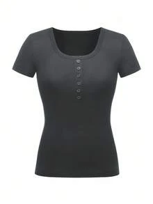 INAWLY 女士純色休閒短袖t恤