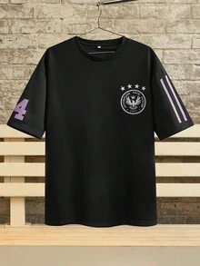 Open Phase STONE DISTRICT 标准版型男式黑色运动条纹图案 T 恤，夏季 - 黑色 - 查看 2