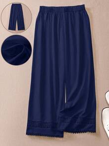 Lacomfia Pantalones anchos de unicolor casuales para mujer de talla grande