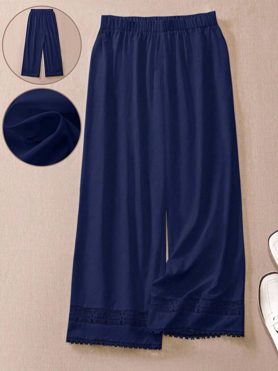 Lacomfia Pantalones anchos de unicolor casuales para mujer de talla grande