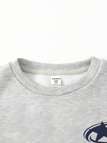 SHEIN 青少年女孩休闲校园街头时尚字母和数字图案圆领运动衫和褶皱阔腿直筒裤针织运动服套装，灰色返校装 - 灰色 - 查看 8