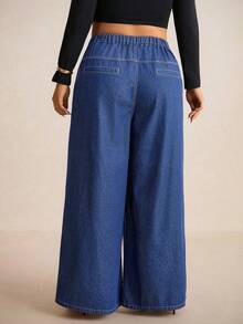 Elaquor Plus Size High Waist Wide Leg Jeans, Fashionable For Commuting/Winter Wide Leg Jeans Woman Denim For Women Cowboy Pants For Women - Medium Wash - View 4