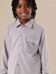 SUMWON Textured Ribbed Relaxed Fit Button Down Shirt And Pants Set With Front Pocket Everyday Casual Wear Outfit For Fall Winter - Light Wash - View 5