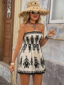 Brillora 女士复古印花抹胸度假连体衣 - 彩色 - 查看 5