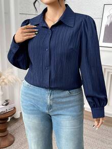 Modelyn Plus Size Casual Solid Color Puff Sleeve Shirt