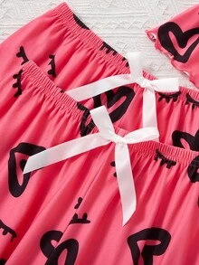 Dream Adore 3件套可爱睫毛和心形印花女士睡衣套装 - 粉色 - 查看 5
