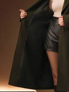 Anewsta 大码女式长翻领水钻装饰单排扣优雅大衣，秋冬 - 墨綠色 - 查看 8