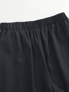 SHEIN CURVE+ 大码女式宽松阔腿休闲商务西装裤，纽扣设计 - 灰色 - 查看 8