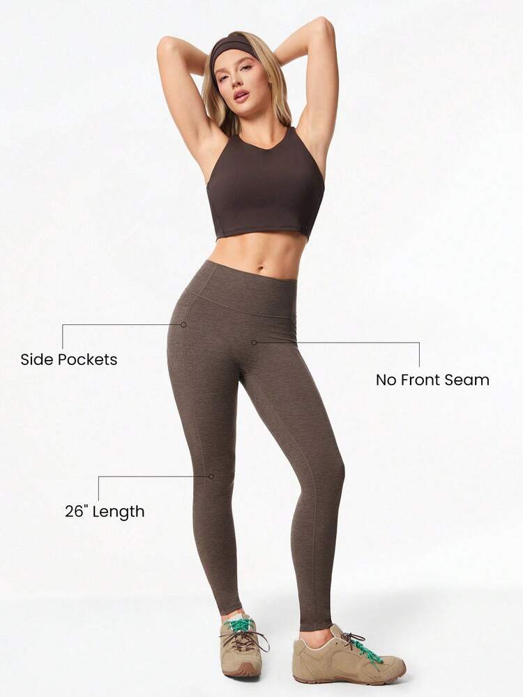 26" Softy Velvaire No Front Seam High-Waist Leggings With Side Pockets Low Impact Yoga Pilates Studio Daily Casual Wear