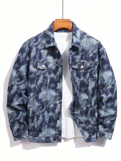 Manfinity Homme Men's Fashionable Casual Denim Jacket, Autumn