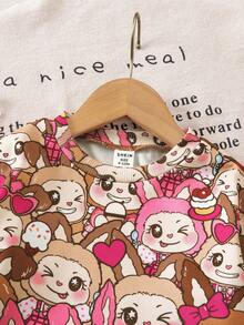 SHEIN Babygirl Cute Cartoon Pattern Thermal Lined Long Sleeve Sweatshirt And Pants Set, Autumn/Winter Fall - Coffee Brown - View 8