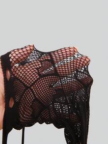 SHEIN 1 Pair Women's Fashionable Sexy Heart Fishnet Stockings - Black - View 4
