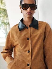 Lumivelle Women's Regular Oversized Lapel Wide-Cut Brown Regular Casual Jacket, Suitable For Commuting And Outdoor Wear - Brown - View 1