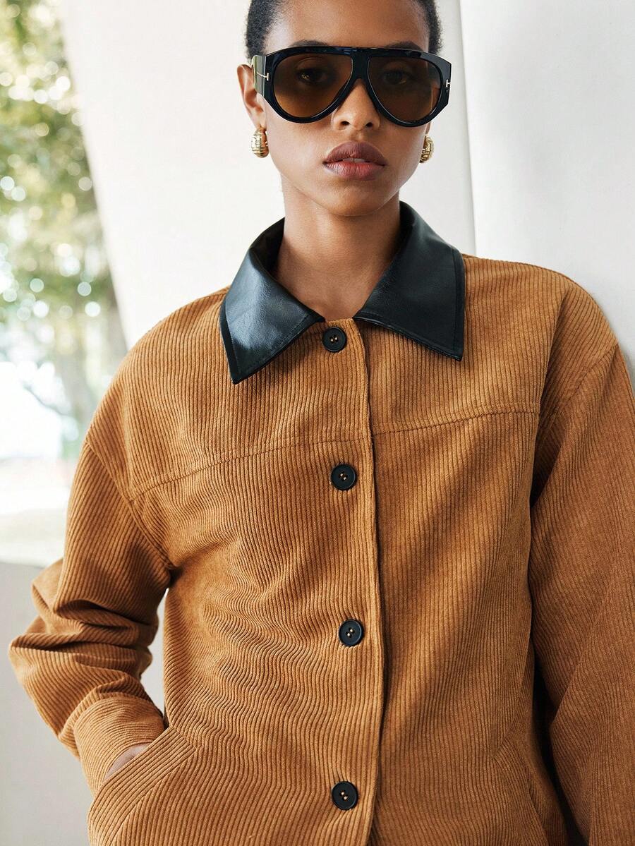 Lumivelle Women's Regular Oversized Lapel Wide-Cut Brown Regular Casual Jacket, Suitable For Commuting And Outdoor Wear - Brown - View 1